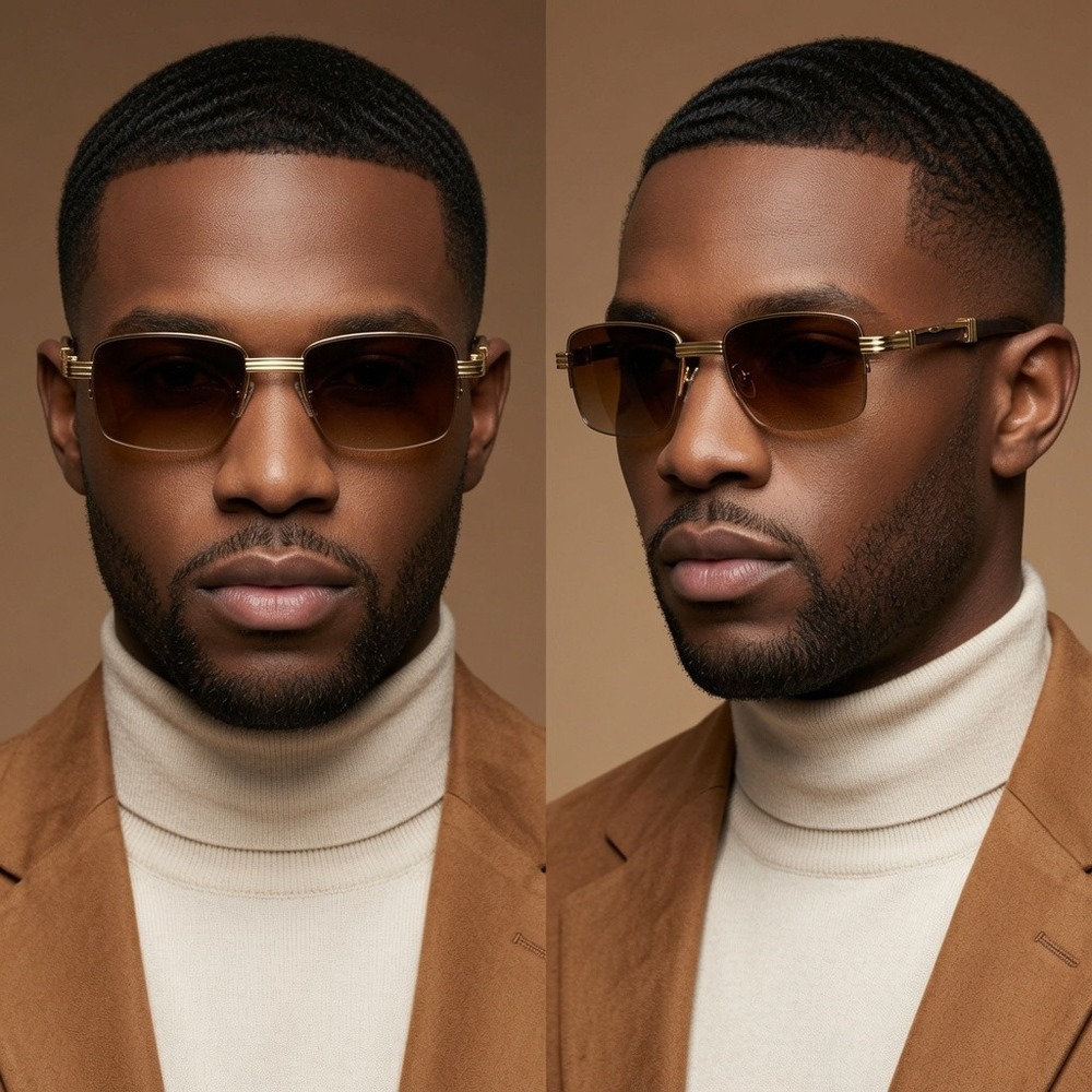 Mens Streetwear Sunglasses Brown Gradient Lens Gold Rapper Colo Gangster UV400